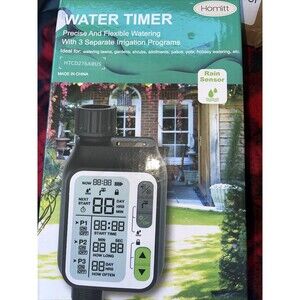 Homitt Water Timer, 3 Separate Watering Programs Sprinkler Timer Rain Sensor New